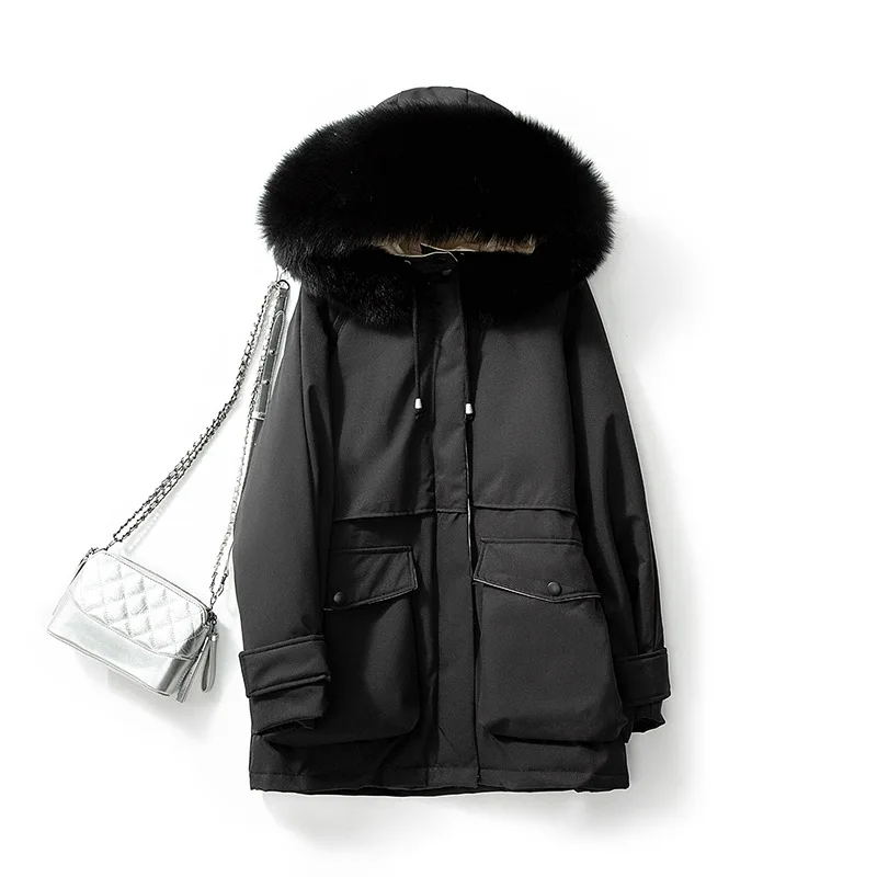 black TopFurMall) Европейский Для женщин мужские парки пуховое пальто куртки с толстовка с мехом енота леди плащ-накидка; Верхняя одежда; пальто LF9167 - Цвет: black
