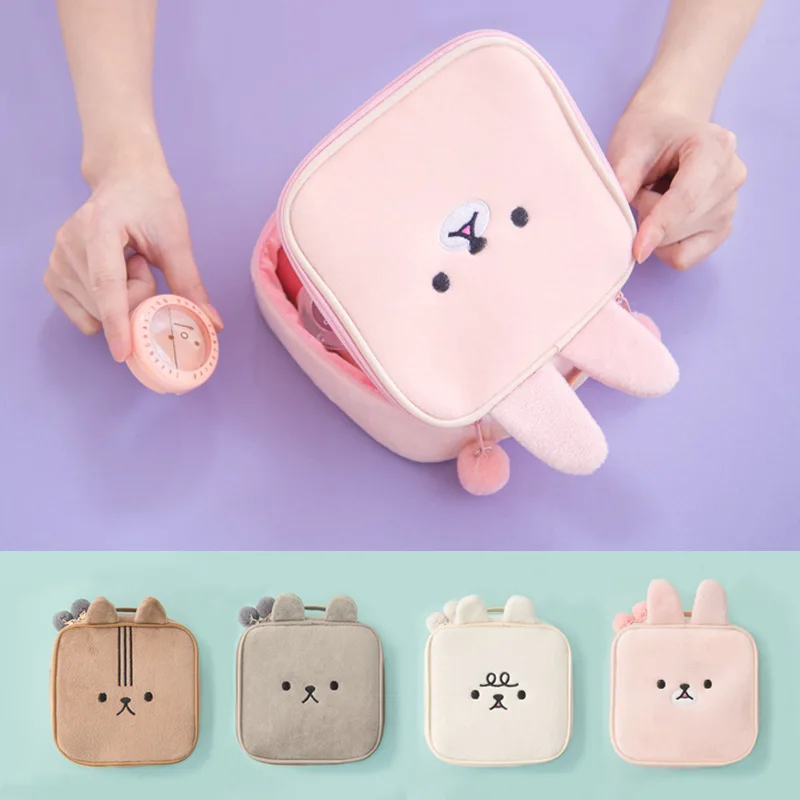 

Fashion Square Women Cosmetic Bag Plush Cute Animal Embroidery Rabbit Shape Large Capacity Storage Bag Makeup Bag