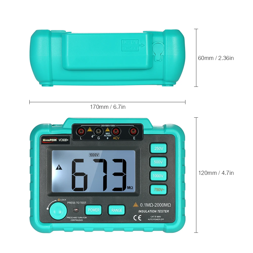 VC60B+ LCD Digital Insulation Resistance Tester Megohm Meter Megohmmeter earth ground resistance tester DC250V/500V/1000V AC750V