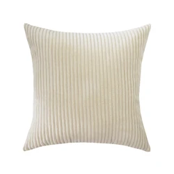 Luxurious Supersoft Corduroy Striped Throw Pillow Cover - Decorative Cushion Case for Sofa & Living Room Decor (Khaki)