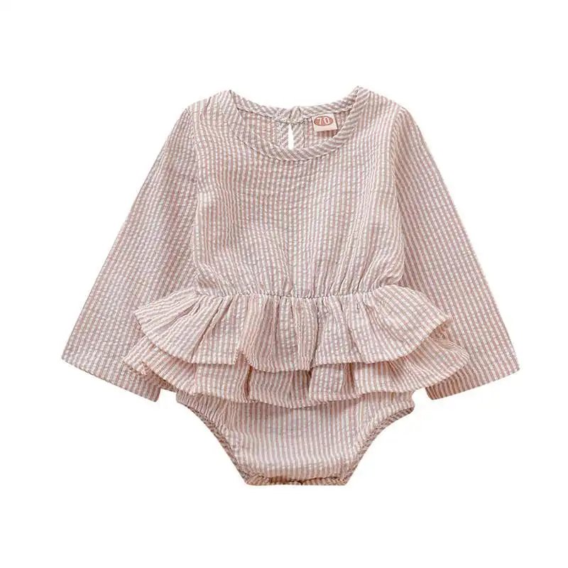 Khaki Модный Милый однотонный комбинезон с длинными рукавами для новорожденных девочек - Цвет: Khaki