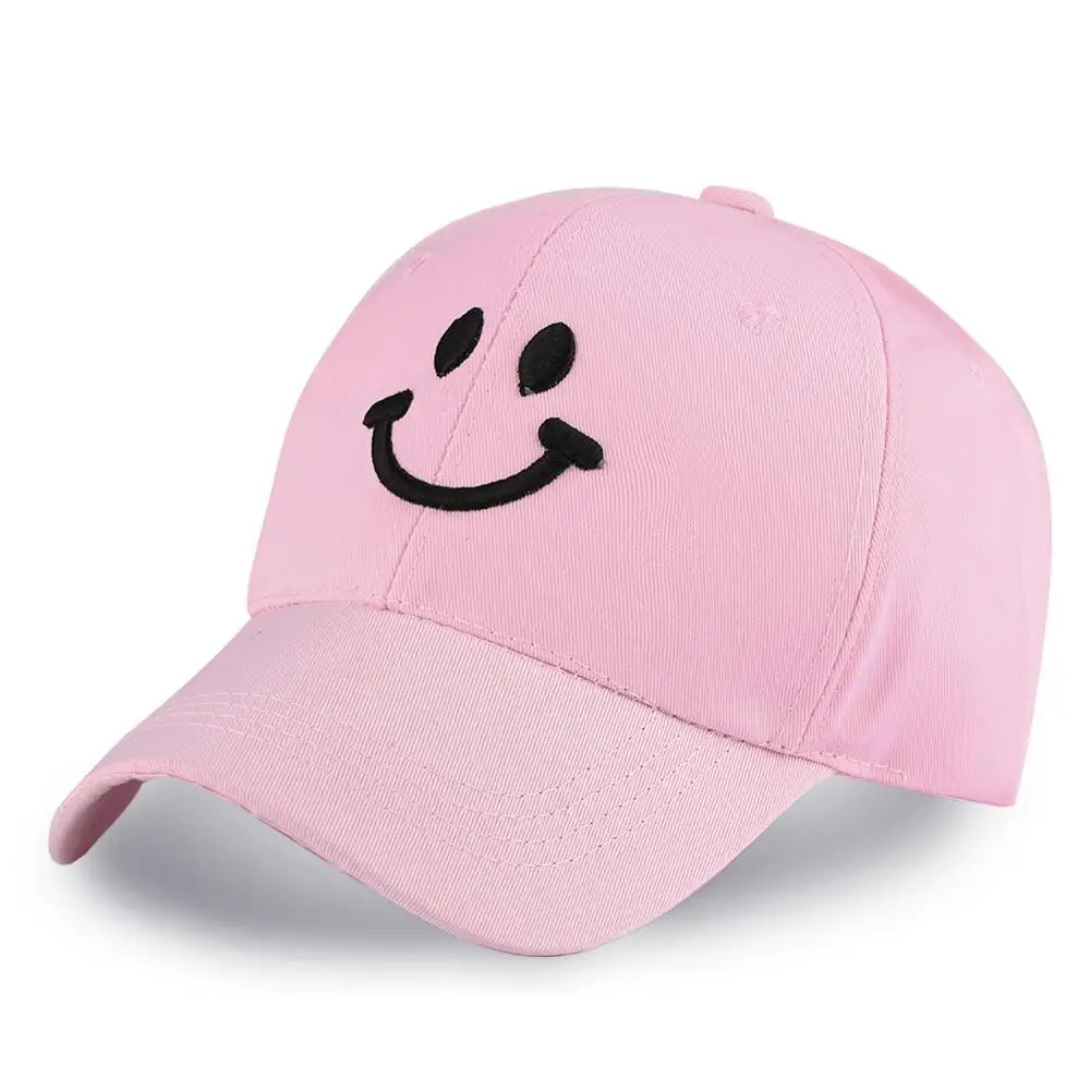 

Cute Girls Snapback Hats Pink Smile Face Embroidery Baseball Caps for Woman Ladies Adjustable Cotton Golf Sport Sunscreen Visors