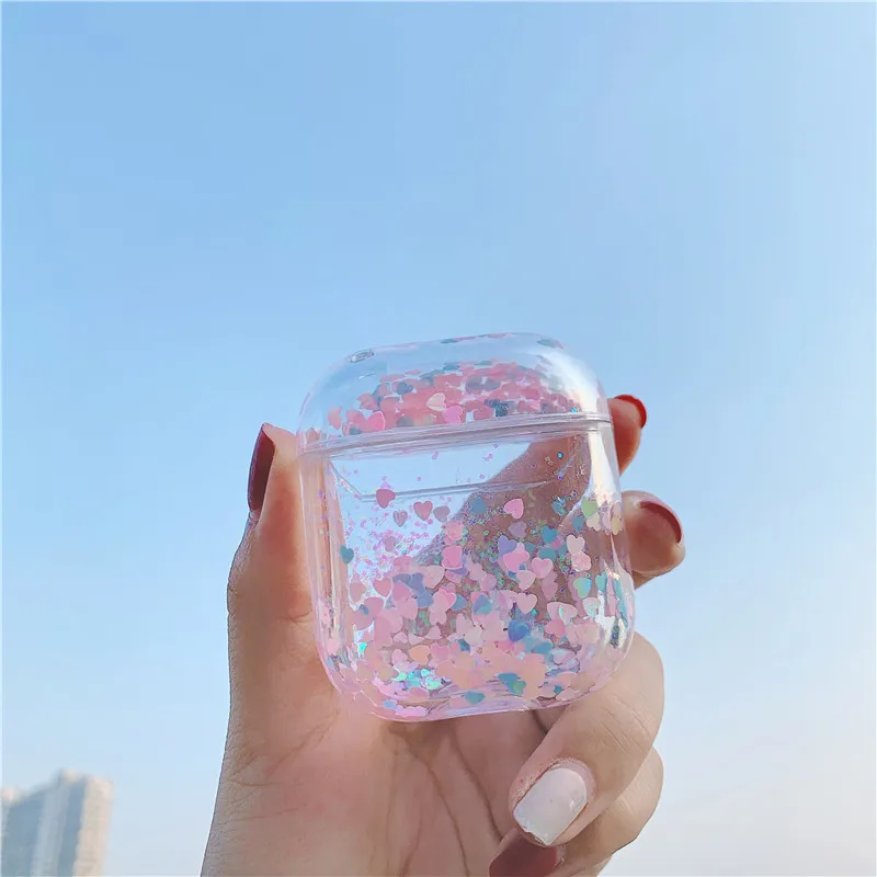 Для AirPod 2 Чехол роскошный модный блестящий чехол с изображением сердца жидкий