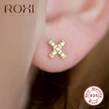 ROXI Punk Korean Earrings Cross Ear Stud Tiny CZ Small Stud Earrings for Women 925 Sterling Silver Earrings Ear Piercing Jewelry