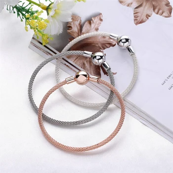 

Real 925 Sterling Silver New Classic Round Head Letter Silver Silk Woven Bracelet Fit Pan Charms Bracelets Women DIY Jewelry