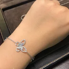Чистого серебра 925 пробы серебро браслет с бабочкой для женщин с модным фианитом браслет с бабочкой Роскошный бренд для женщин ювелирные изделия