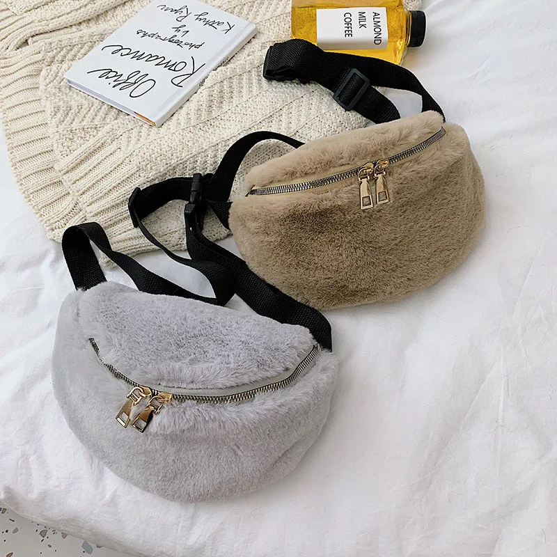 Женская поясная сумка, модная зимняя нагрудная сумка, искусственная плюшевая поясная сумка, повседневный туристический рюкзак, рюкзак на ремне