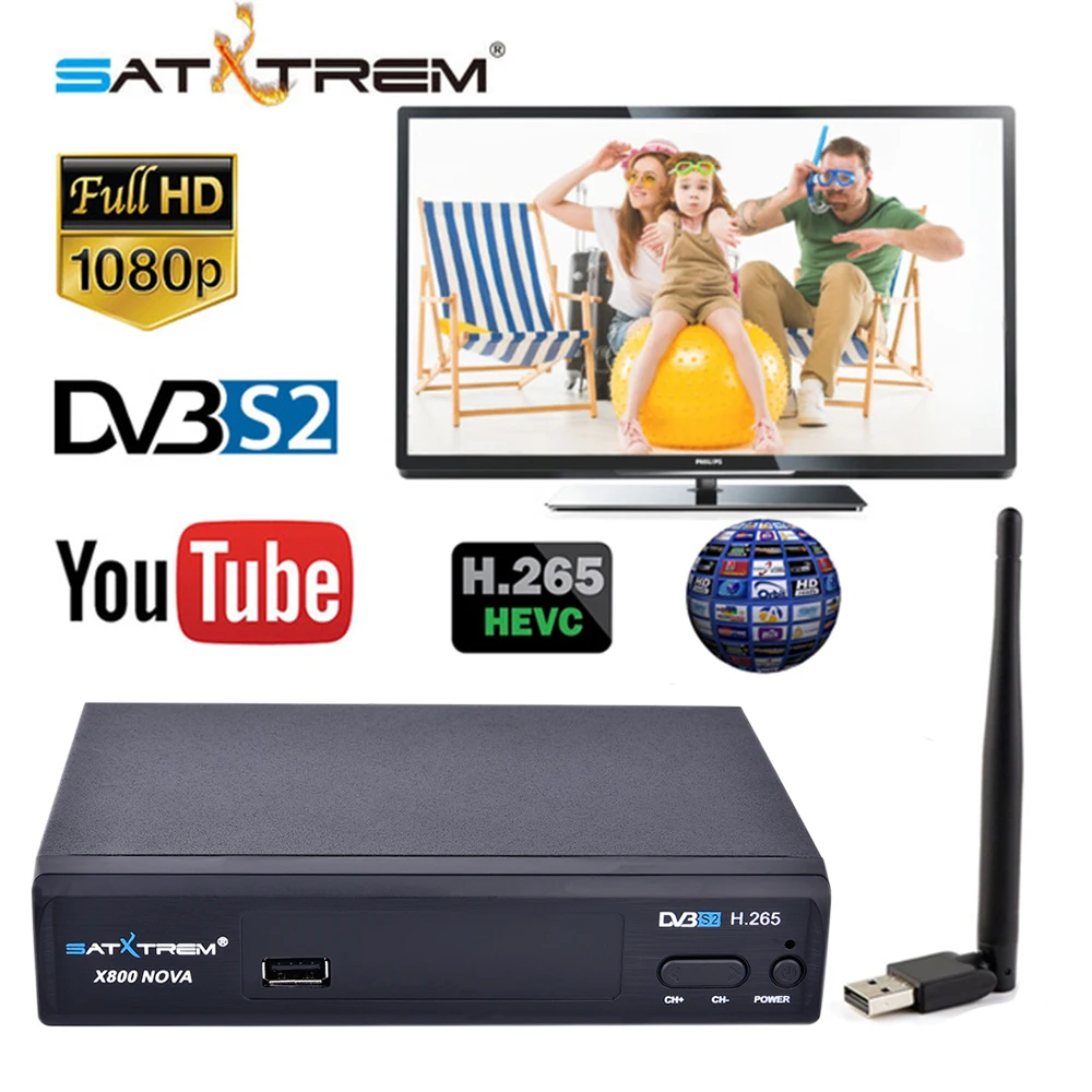 SATXTREM X800 Nova DVB-S/S2 H.265 спутниковый ресивер 1080P HD ТВ-тюнер с 8 Линейный ресивер спутниковый с сам-шиной для 1 года Европы испанско-португальский