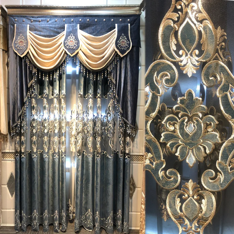 

European embroidery luxury 4D jacquard thickening for living room bedroom shade French Window luxury Villa Curtain Customizable