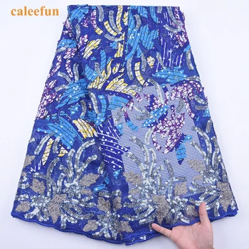 

Royal Blue African Wax Fabric Lace With Sequins Embroidery French Mesh Lace Nigerian Sequins Lace Fabric For Women Dress Y1985