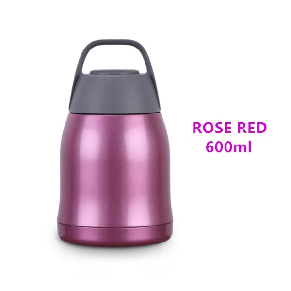 Большой объем, 600 мл/800 мл/1000 мл, термос, Ланч-бокс, портативный контейнер из нержавеющей стали для еды, супа, термосы, Термокружка - Цвет: 600ml Rose Red
