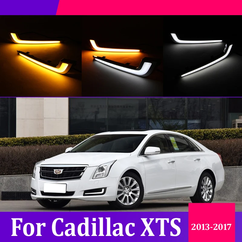 2 шт. для Cadillac XTS- Светодиодный дневной ходовой светильник DRL Автомобильная противотуманная фара 6000 К белый светильник желтый светильник