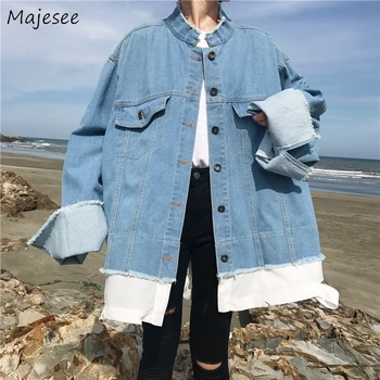 

Denim Jacket Women Novelty Patchwork Single Breasted Womens Jackets and Coats Harajuku Korean Fashion Clothes Pockets Casual