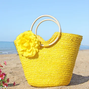 

Women Tote Bag 2020 Fashion Casual Simple Shopping Rattan Handle Woven Flowers Straw Leisure Vacation Beach Bag Female Handbags