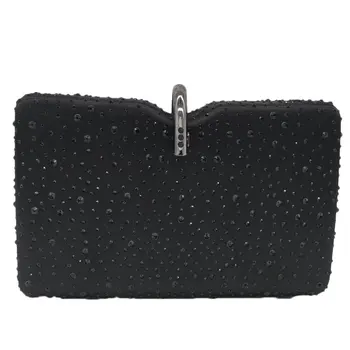 

Boutique De FGG Women Crystal Clutches Black Evening Handbags Diamond Wedding Cocktail Clutch Bags
