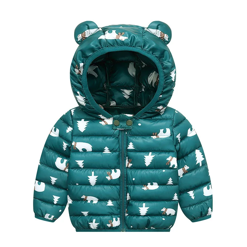 Green With Bear Пальто для малышей; Детские Зимние куртки; Детские От 1 до 5 лет с капюшоном; хлопковые парки; Одежда для маленьких девочек; коллекция года; модная теплая верхняя одежда для малышей - Цвет: Green With Bear