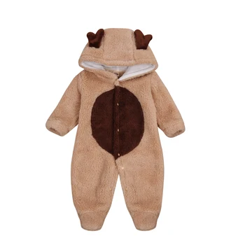 

FOCUSNORM 0-18M Newborn Baby Girls Boys Rompers Fur Cartoon Ear Hooded Long Sleeve Single Breasted Jumpsuits