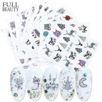 

12pcs Black Winter Nail Art Sticker Water Set Elk Snowflakes Star Slider Decoration Charm Christmas Flower Decals CHSTZ892-905