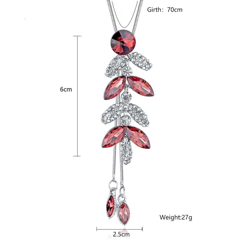 Ожерелья и кулоны для женщин Новая Мода серебряная цепочка Кристалл Листья Длинные ожерелья женский свитер Collier Femme