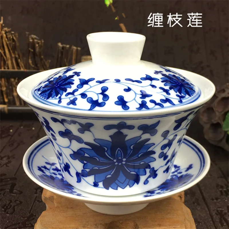 Sancai gaiwan Цзиндэчжэнь фарфор 200 мл восемь сокровища чайная чаша китайский синий и белый фарфор чайная чашка и блюдце набор