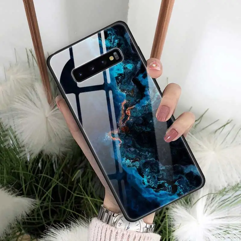 Мраморный Золотой Розовый блестящий чехол из закаленного стекла для samsung Galaxy S10 S10e S9 S8 Note9 Note 10 Plus 5G A50 A30 края из ТПУ - Цвет: 06