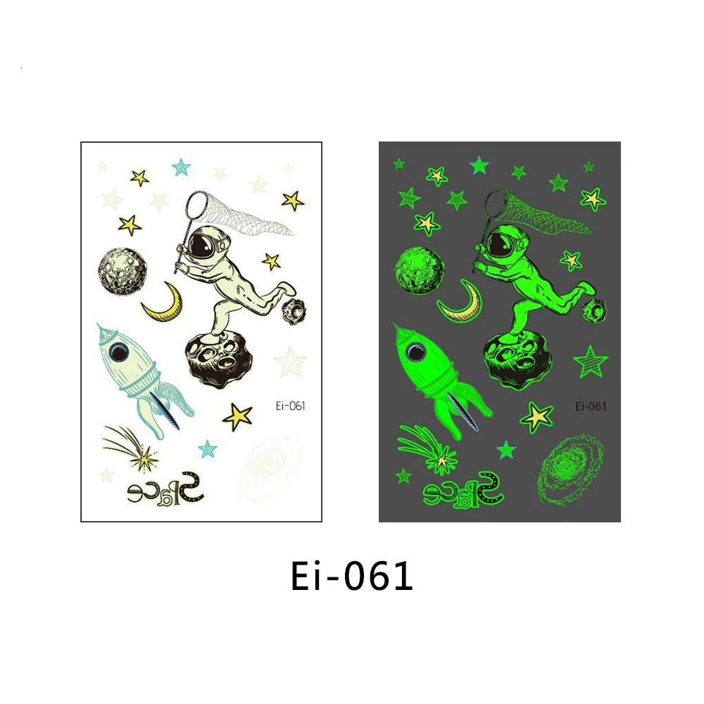 Ei-061 Glaryyears, 1 лист, детская Временная тату-наклейка, светящаяся, поддельная, космическая серия, вспышка, водонепроницаемая, модная, маленькая, боди-арт для детей - Цвет: Ei-061