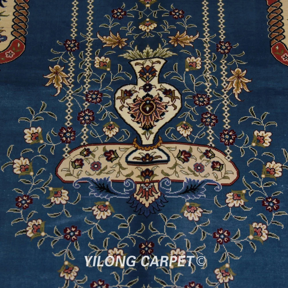 Yilong 3,5 'x5' персидкий Шелковый Молитвенный Ковер синий vantage ручной работы молельный коврик(TJ105A