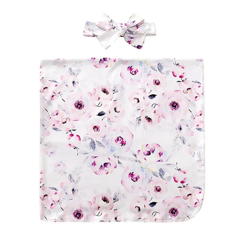 

Newborn Baby Set Soft Floral Printed Blankets Swaddling Infant Sleeping Bag And Headband Set