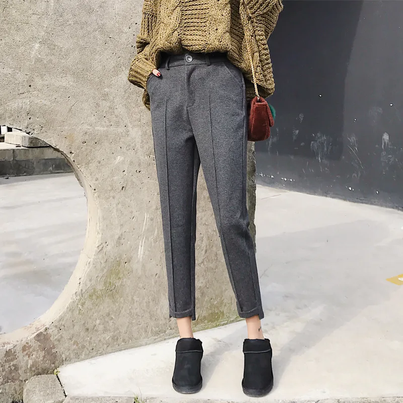 

New Style Woolen Harem Pants Women's Autumn And Winter Skinny Capri Korean-style Versatile Loose-Fit Baggy Pants Woolen Cloth Su