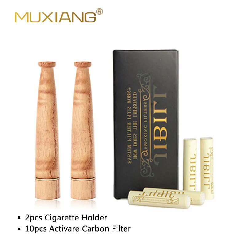 MUXIANG 79 мм Ailanthus деревянный портсигар мундштук с 9 мм активированный угольный фильтр bf0005 - Цвет: bf0005(2) fd0020-1