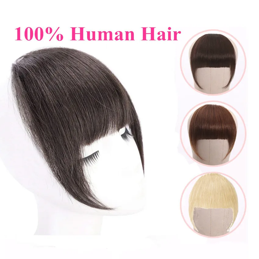 

Halo Lady Beauty Brazilian Human Hair Blunt Bangs Clip In Human Hair Extension Non-Remy Clip-In Fringe Hair Bangs 613 Neat Bang