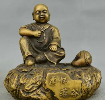 

China fengshui old Bronze Buddhist monk recite or chant scriptures Buddha Statue
