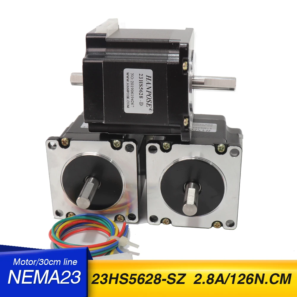 Бесплатная доставка шаговый двигатель 23HS5628-SZ nema23 126N.cm 2.8A 178oz-in 56 мм с двумя валами