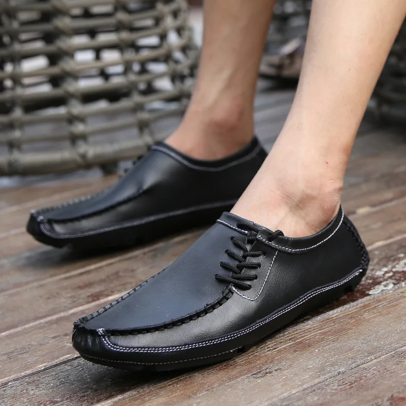 

Genuine Leather Men Moccasins Men Shoes Lace up Spring Summer Men Loafers Top Quality Man Casual Footwear Plus Size 47