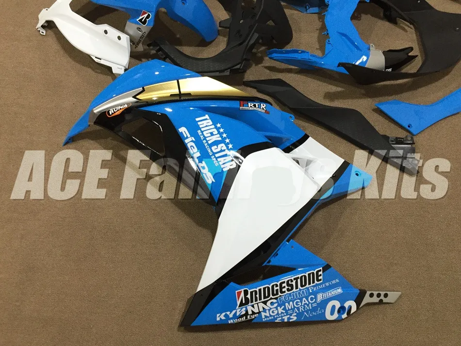 Топ ABS обтекатель комплект подходит для Kawasaki Ninja300 EX300 300R 2013 13 14 15 16 Обтекатели набор на заказ небесно-голубой белый