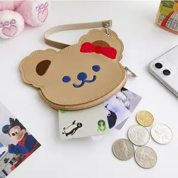 

MINKYS New Arrival PU Leather Kawaii Brown Bear Card Coins Storage Bag Card Holder Case Kids Gift School Stationery