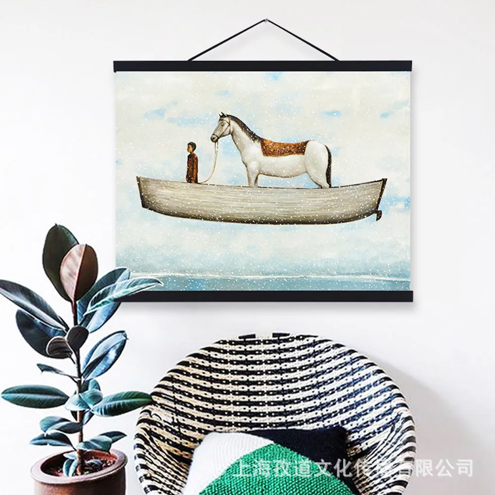 

Mild Art Solid Wood gua zhou hua Watercolor Sea View Lighthouse Hotel Library Office Decoration Scroll Painting
