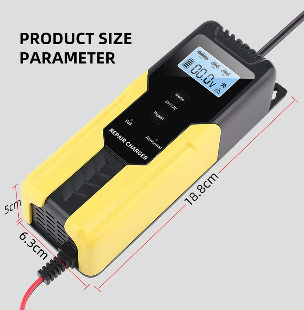 8-этап автоматический автомобильный аккумулятор зарядное устройство 6 в 12 В Интеллектуальный автоматический импульсный ремонт вспомогательный ЖК-дисплей Быстрая зарядка для мотоцикла