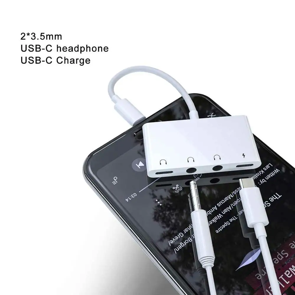 USB C to Dual 3.5mm Digital Audio Jack Adapter 4 in 1 Headphone Audio Adapter for Google Pixel2 USB-C Charging Splitter