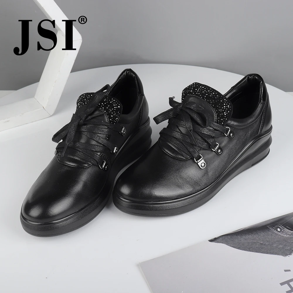 

JSI Women Shoes Round Toe Lace-Up Genuine Leather Shallow Solid Soft Casual Ladies Flats Spring Autumn Basic Women Shoes jc557