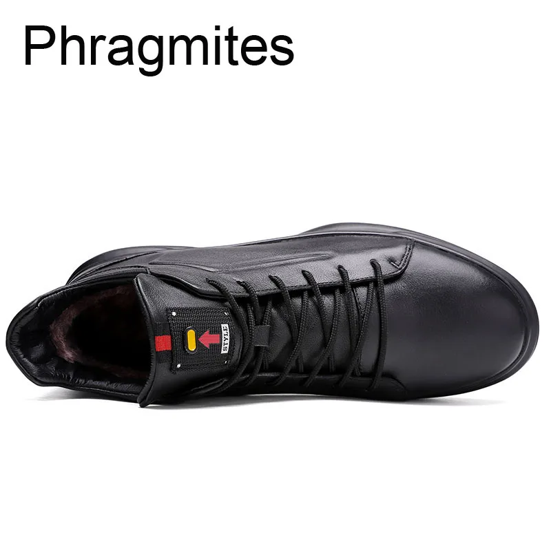 Phragmites/мужские ботинки на внутренней платформе; высококачественные зимние кроссовки размера плюс 35-48; Теплые ботильоны; botas hombre; кожаные зимние ботинки