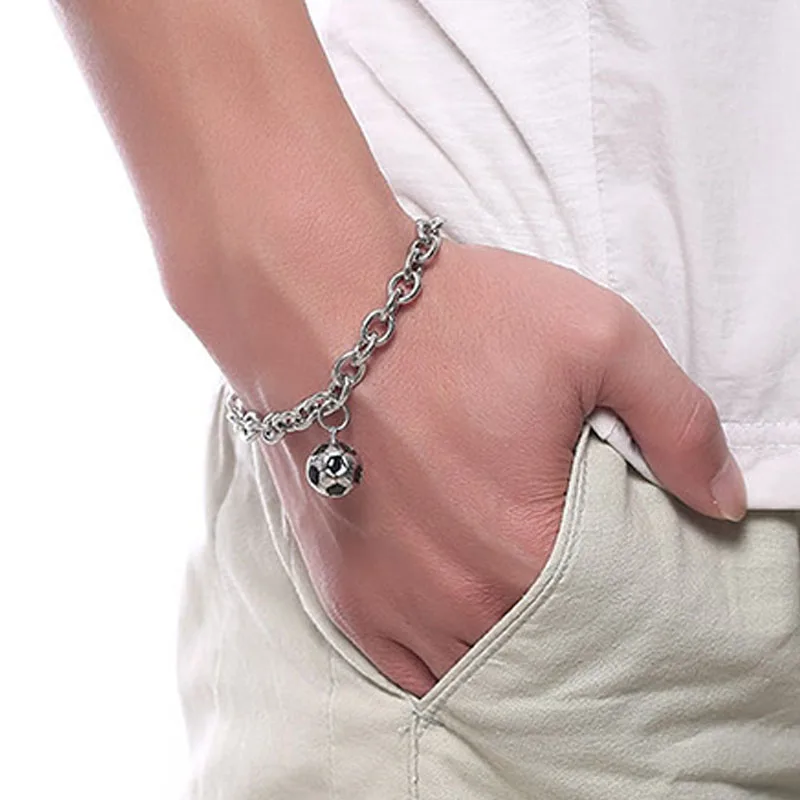 Футбол Шарм браслеты из нержавеющей стали серебряный браслет-цепочка на руку подарки для мужчин модные аксессуары оптом в стиле «панк»