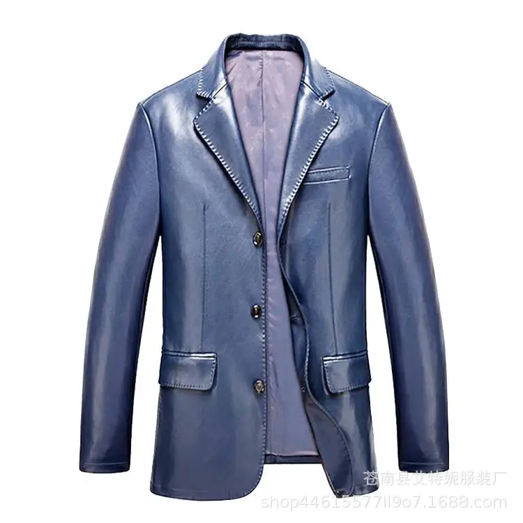 M-3XL куртка из искусственной кожи Мужская мягкая PU мужская кожаная куртка деловые повседневные пальто мужские jaqueta masculinas Inverno Couro XXXL - Цвет: Blue PU Jackets