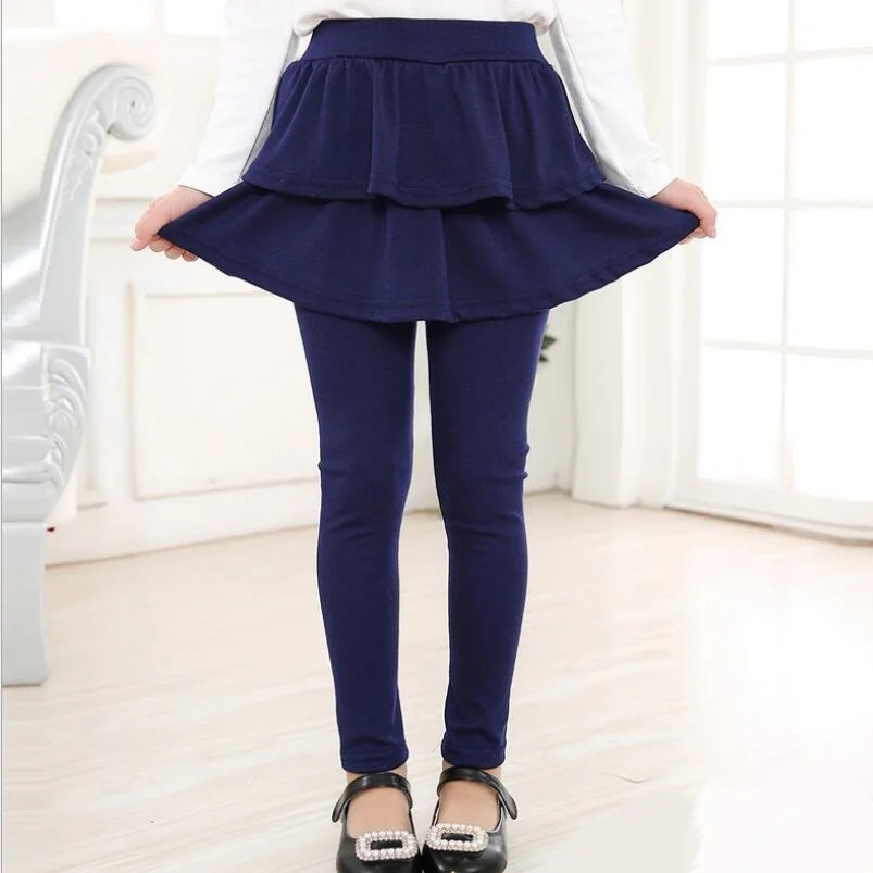 navy blue Леггинсы для девочек на весну-осень детские штаны Детские эластичные хлопковые леггинсы школьные штаны для девочек юбка-пачка, брюки JW5015 - Color: navy blue