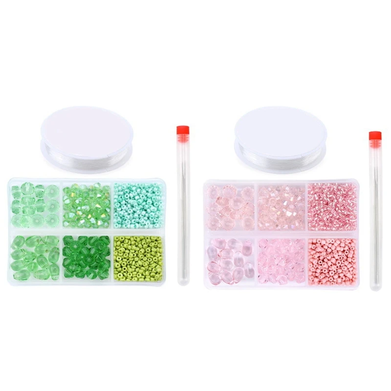 2 Set Mixed Shape Crystal Seed Beads Glass Round Drop Used to Make Jewelry Find Green &amp Pink | Украшения и аксессуары