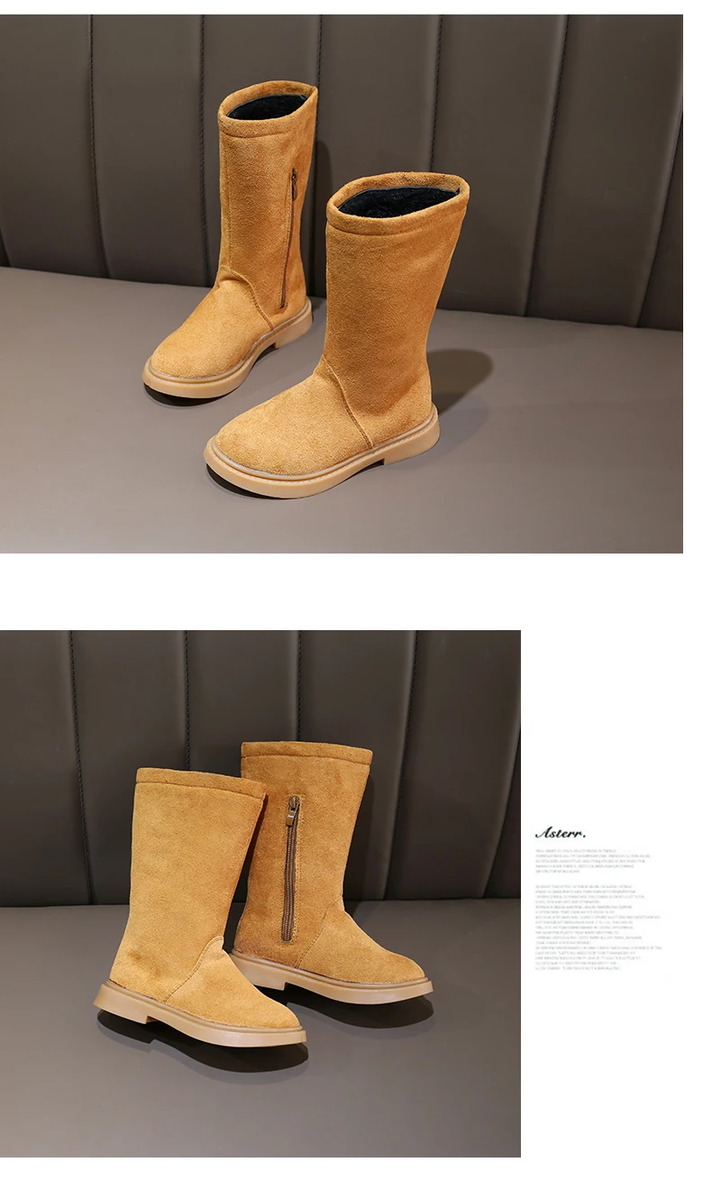 Shoes Girls Fashion Winter Boots for Girls Autumn Vintage Warm Flock Snow Yellow Boot Baby Girl Litter Big Kids Shoes