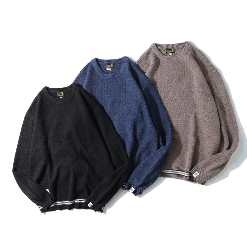 

2019 Autumn And Winter Men's New Casual Solid Color Round Neck Sweater Loose Temperament Trend Cotton Men Clothes