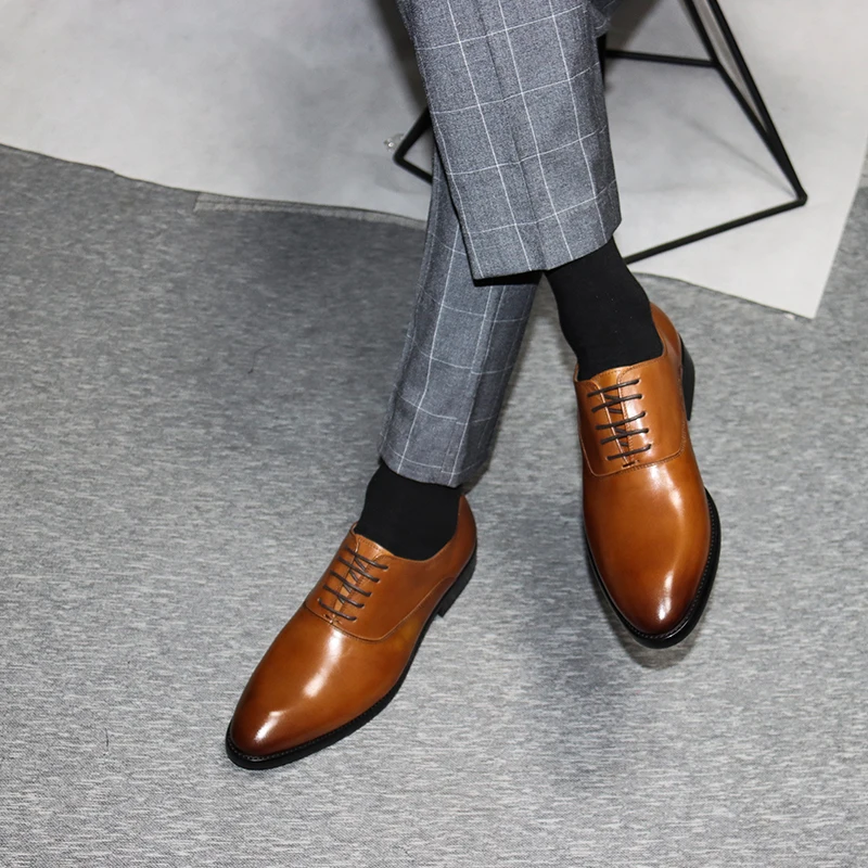 Phenkang/Мужская официальная обувь; мужские туфли-оксфорды из натуральной кожи; итальянская модельная обувь; коллекция года; свадебные туфли; Кожаные броги на шнурках