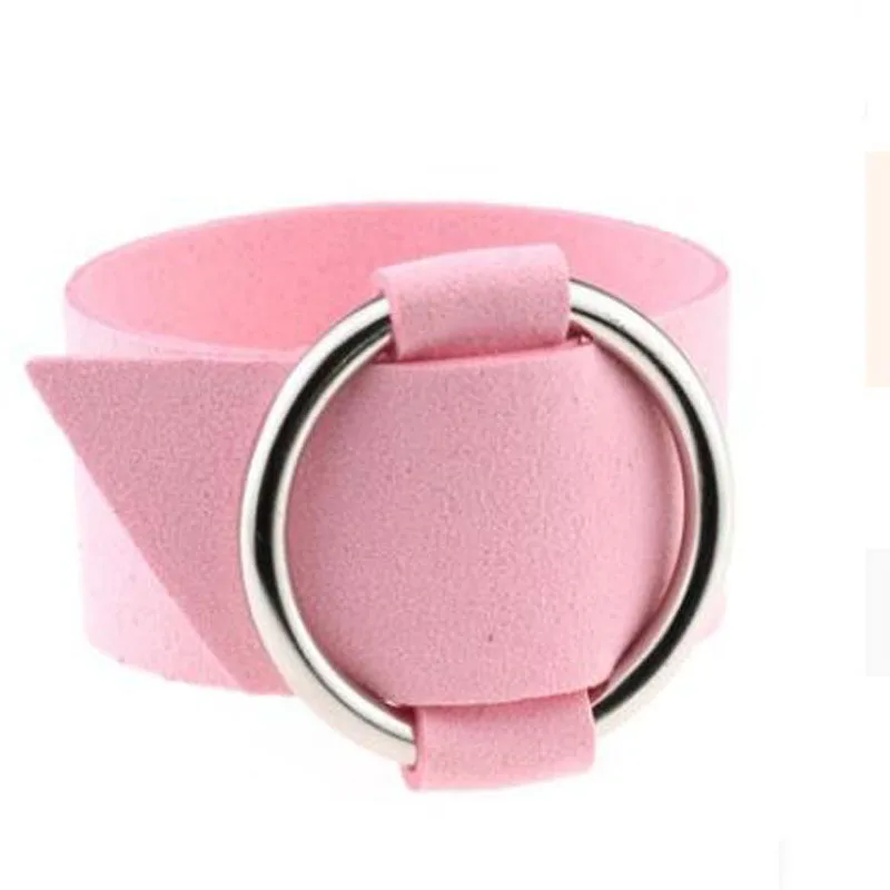 Pink Уникальный Шарм Кожаный браслет женский широкий чёрный бархатный металлический Серебряный Большой Круглая Обертка Браслет Модные ювелирные изделия дамский браслет - Окраска металла: Pink