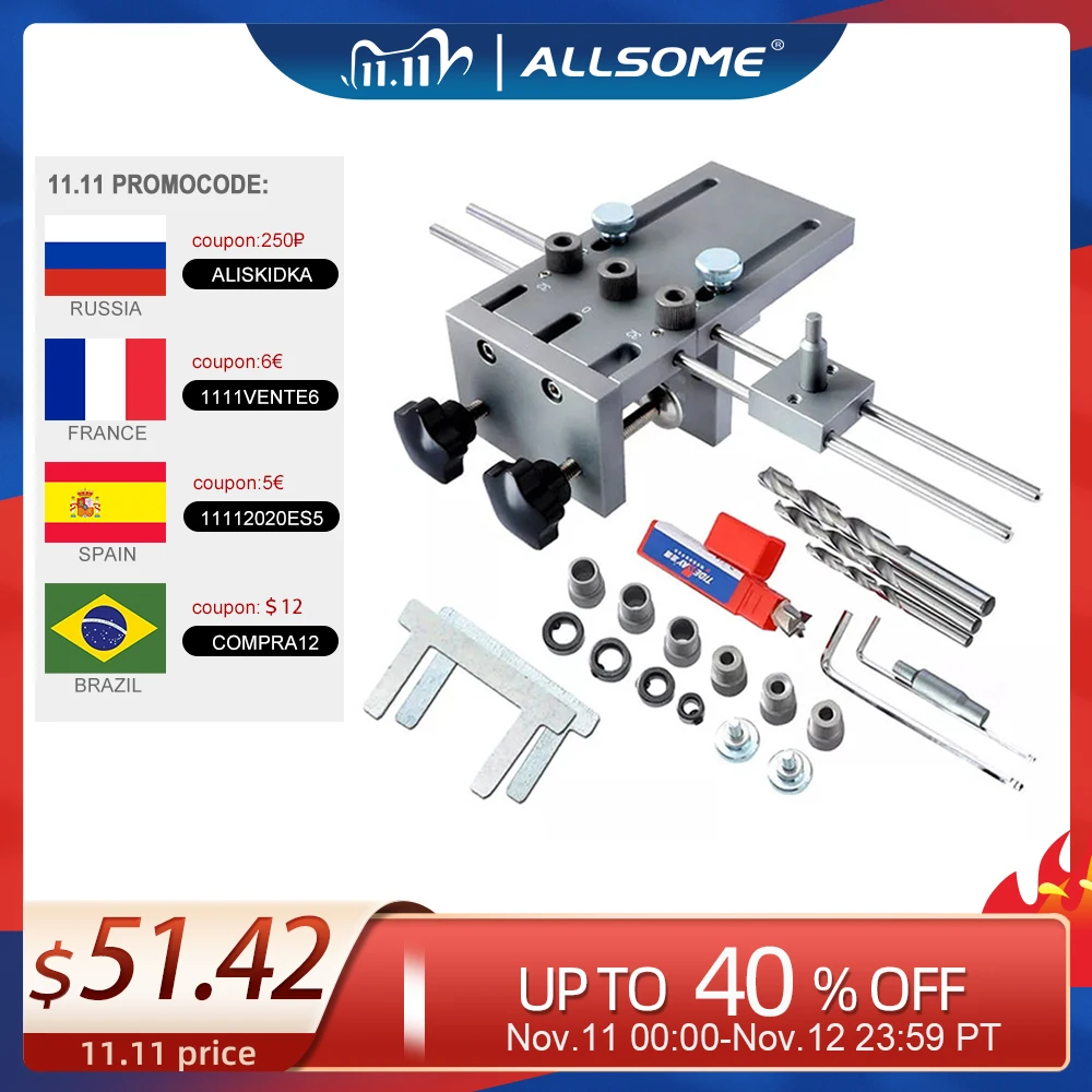 

ALLSOME Woodworking Puncher Locator Wood Doweling Jig Adjustable Drilling Guide For DIY Furniture Connecting Position Tools